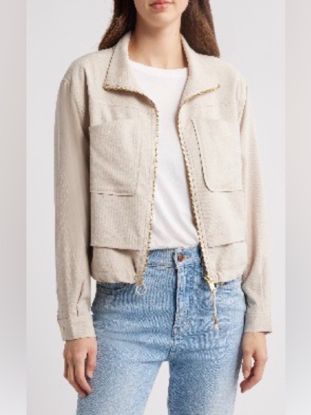 Nordstrom’s Linen Feel Bomber Jacket with Gold Hardware